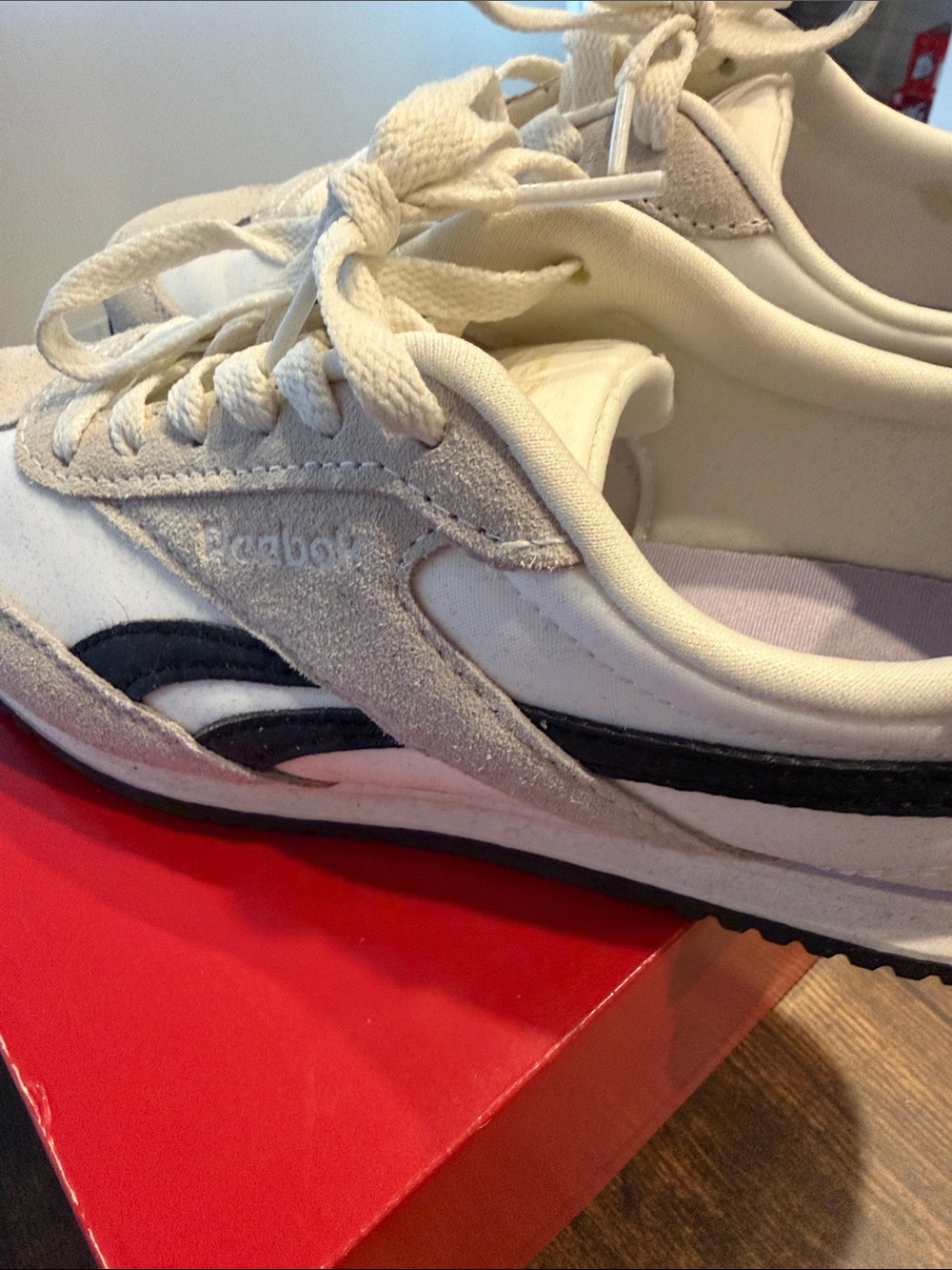 Reebok White and Black Low-Top Suede-Trim Sneakers